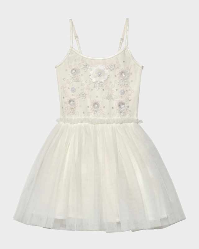 Girl's White Lotus Embellished Tutu Dress, Size 6
